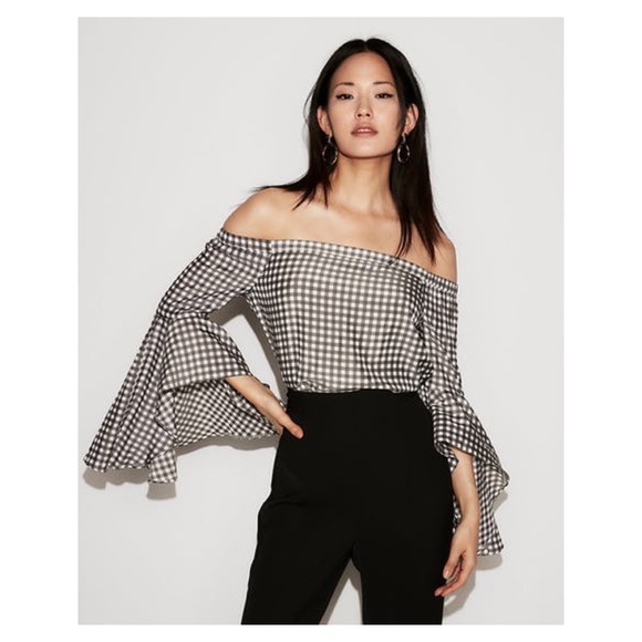 Express Tops - Express gingham off the shoulder blouse